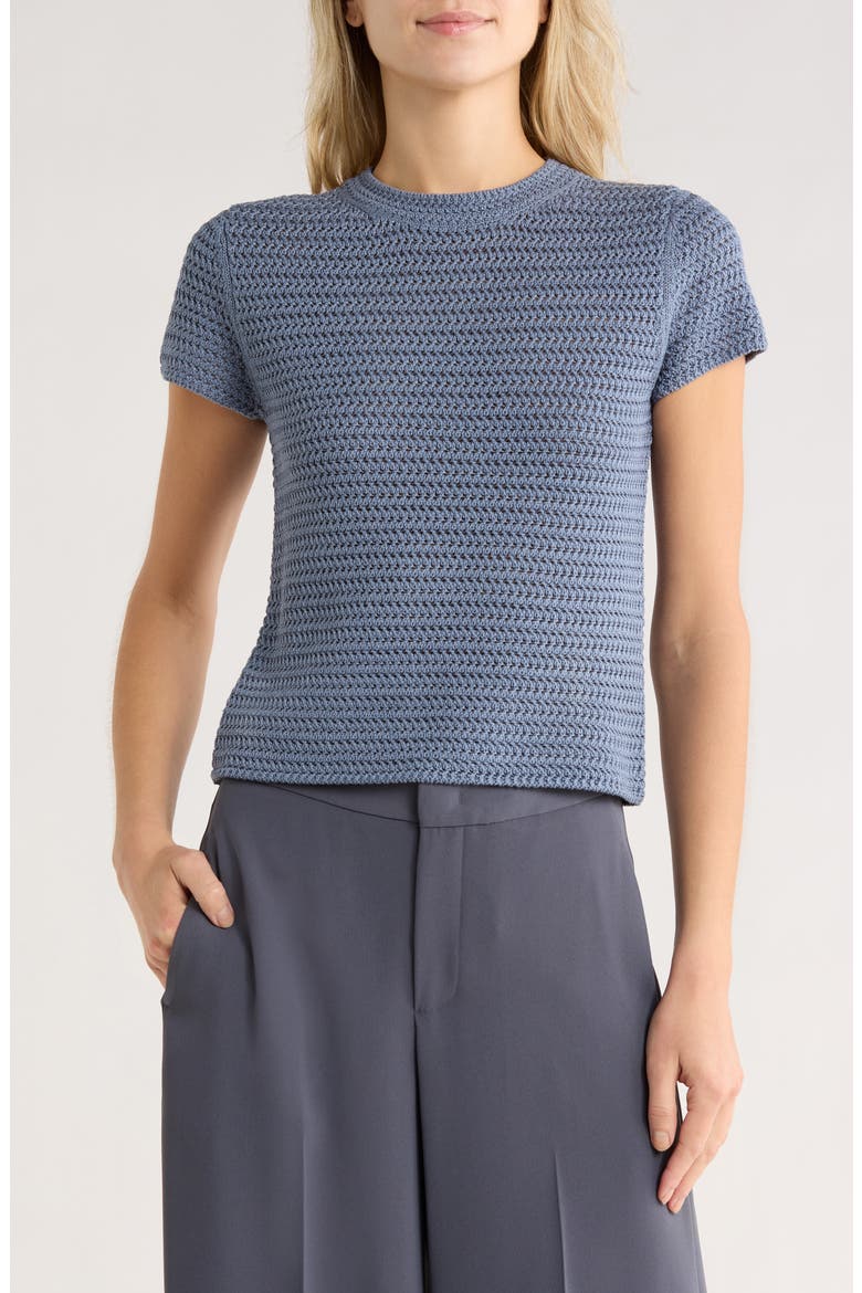 Cotton Crochet Crewneck T-Shirt, Main, color, LAKE