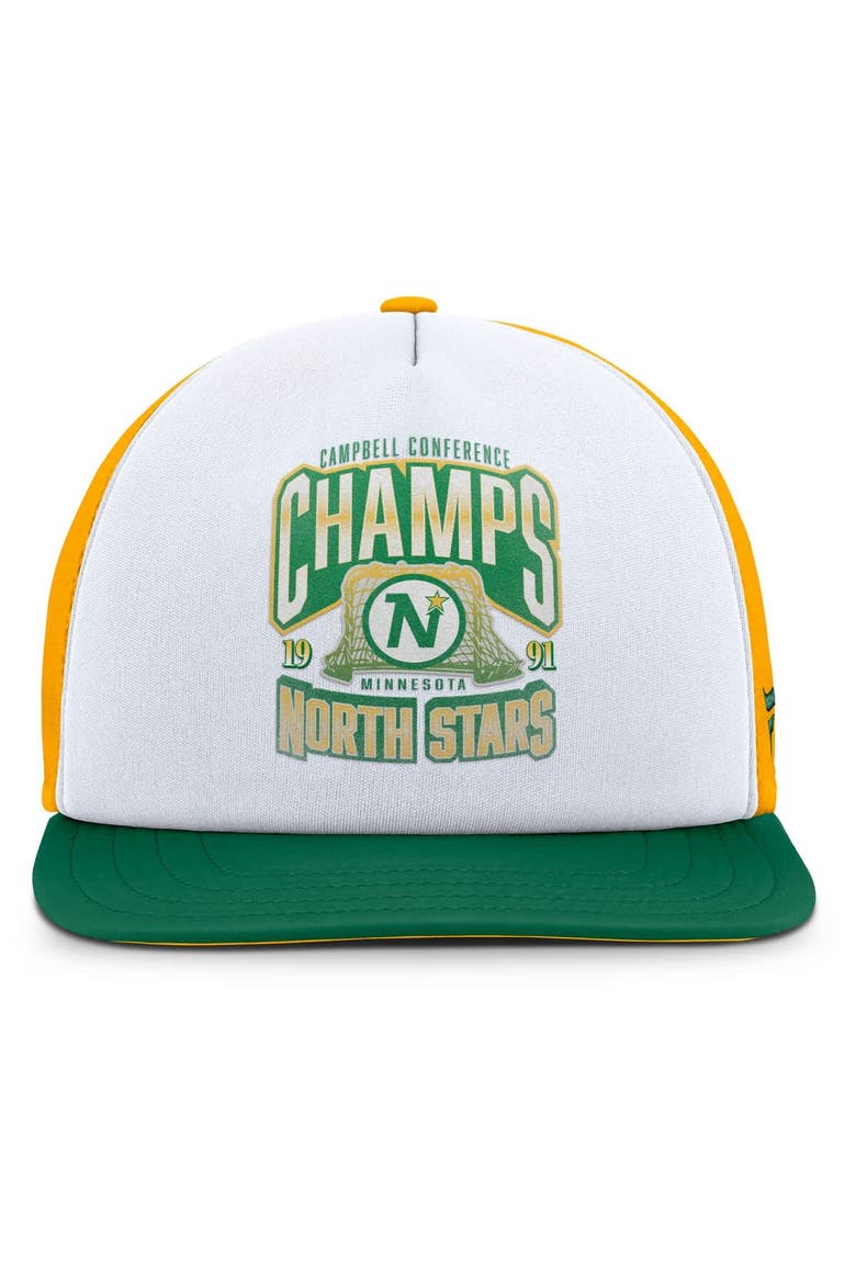 Men's Fanatics White/Green Minnesota North Stars Decades Collection Foam Front Snapback Hat, Alternate, color, White