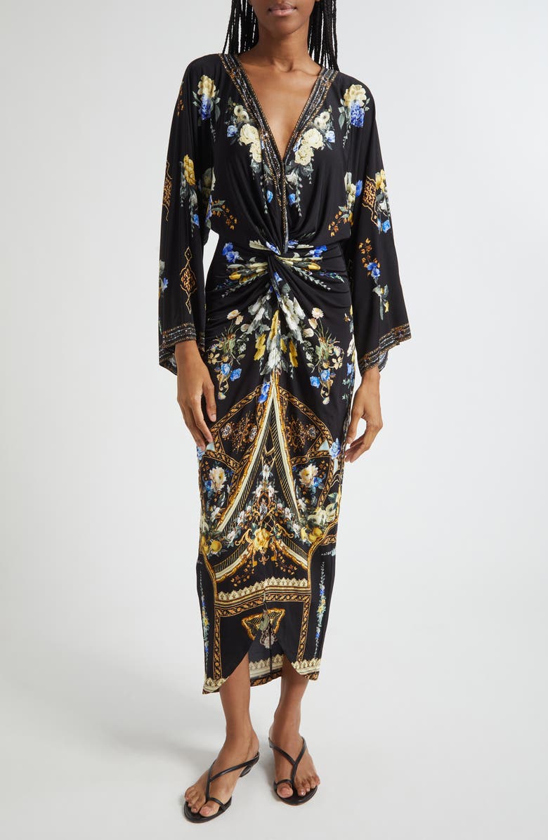 Camilla Long Sleeve Plunge Neck Dress, Main, color, Ottoman Elegance