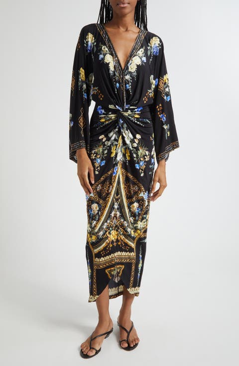 Long Sleeve Plunge Neck Dress