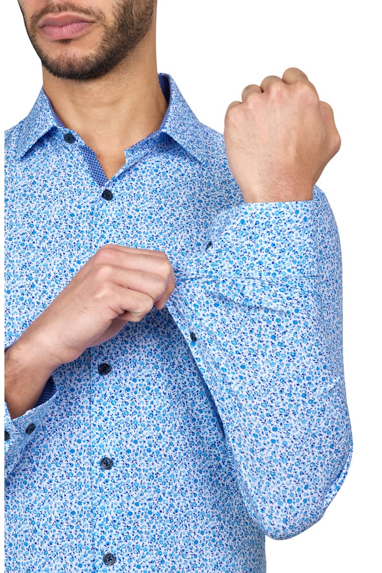 Slim Fit Floral Print Recycled Performance Stretch Dress Shirt, Alternate, color, WHITE BLUE