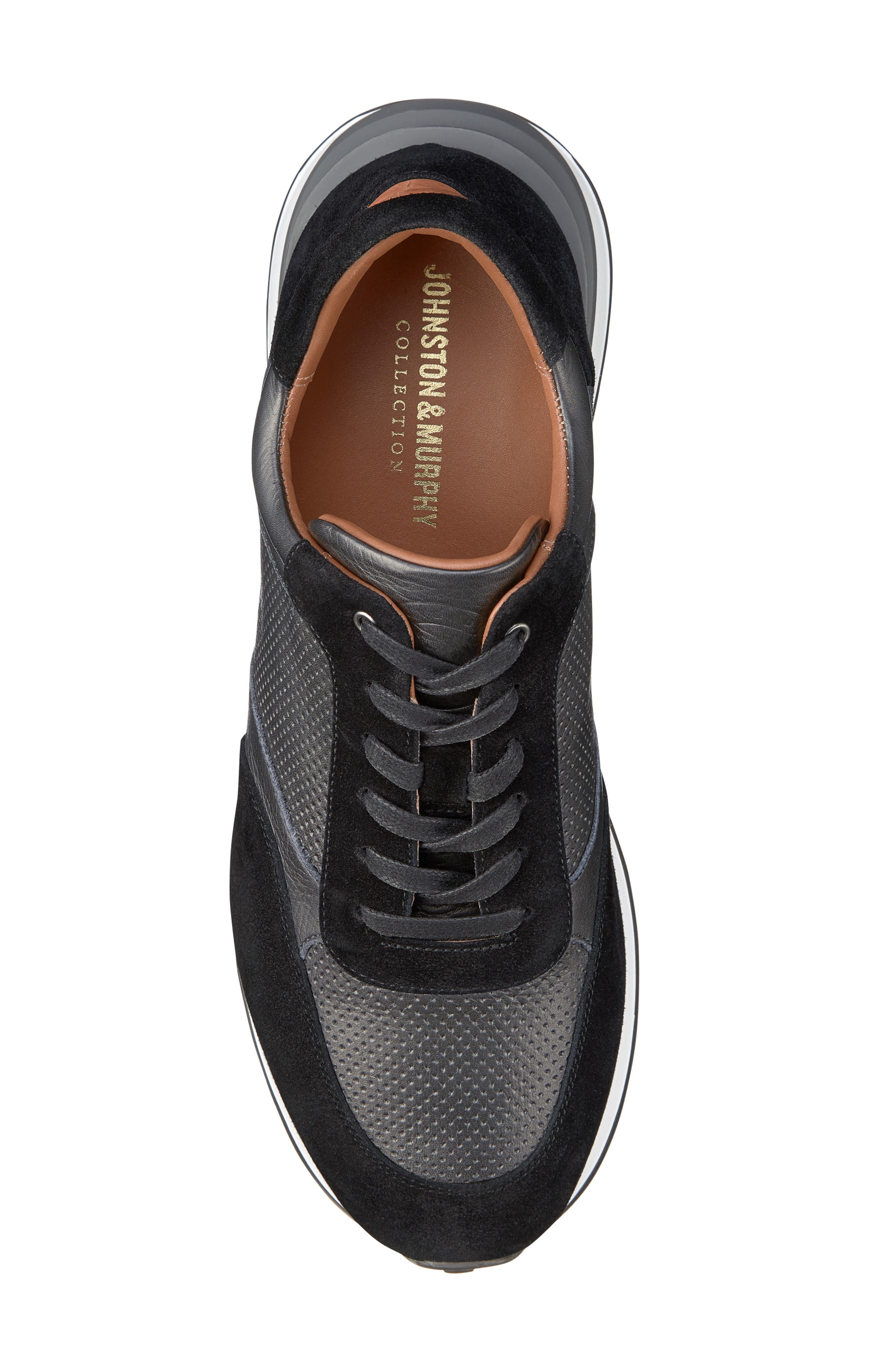 JOHNSTON & MURPHY COLLECTION Briggs Perforated Sneaker, Alternate, color, Black Full Grain/Suede