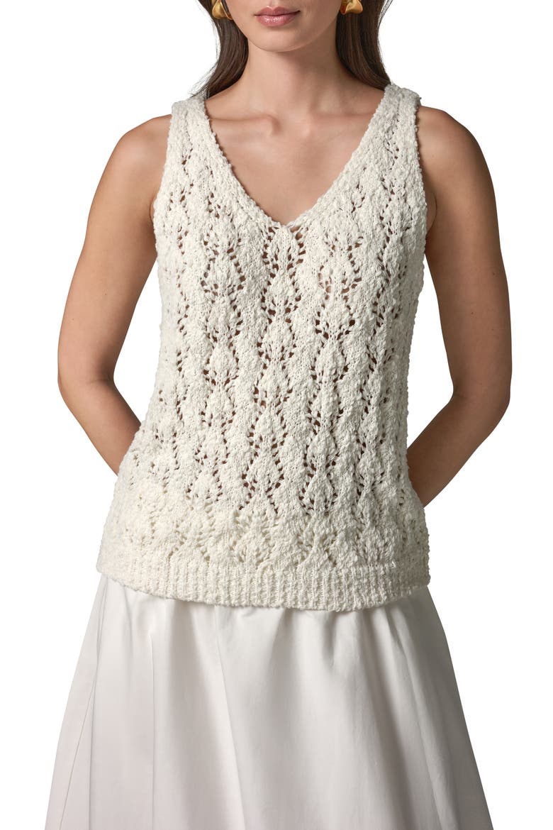 Double V-Neck Open Stitch Sweater Vest, Main, color, CREAM