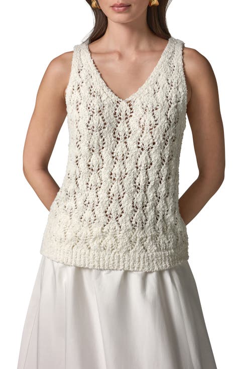 Double V-Neck Open Stitch Sweater Vest
