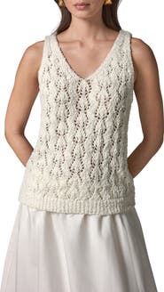 Donna Karan New York Double V-Neck Open Stitch Sweater Vest