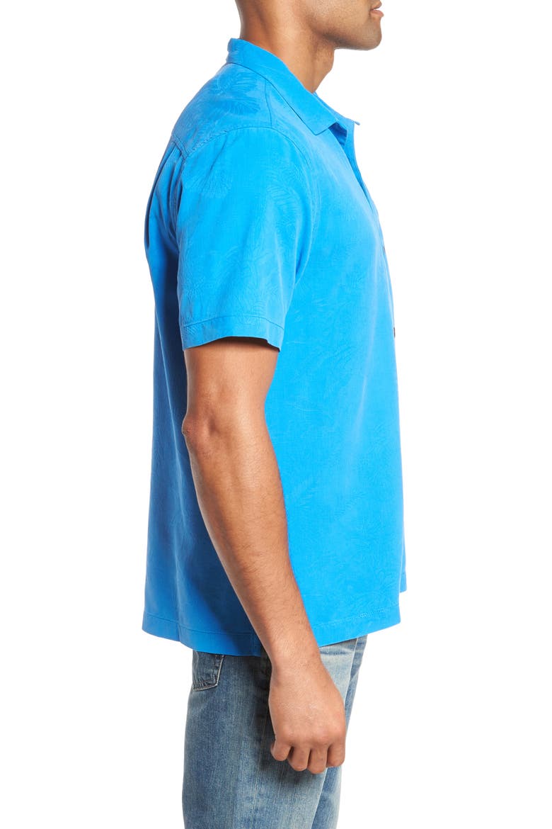 St Lucia Fronds Silk Camp Shirt, Alternate, color, SANTORINI BLUE