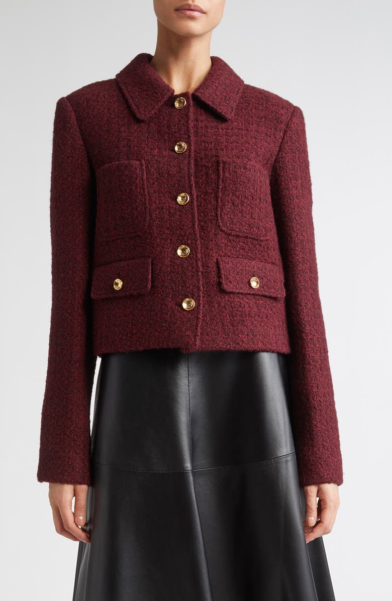 Altuzarra Astley Tweed Crop Jacket, Main, color, Grenache