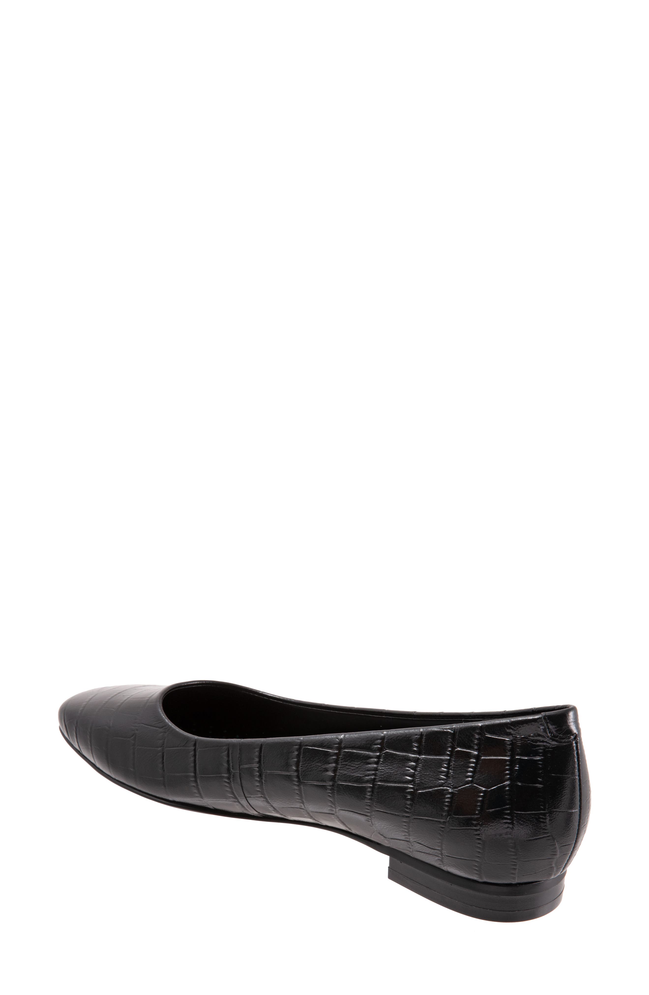 Trotters Honor Flat - Multiple Widths Available, Alternate, color, Black Croc Print Leather