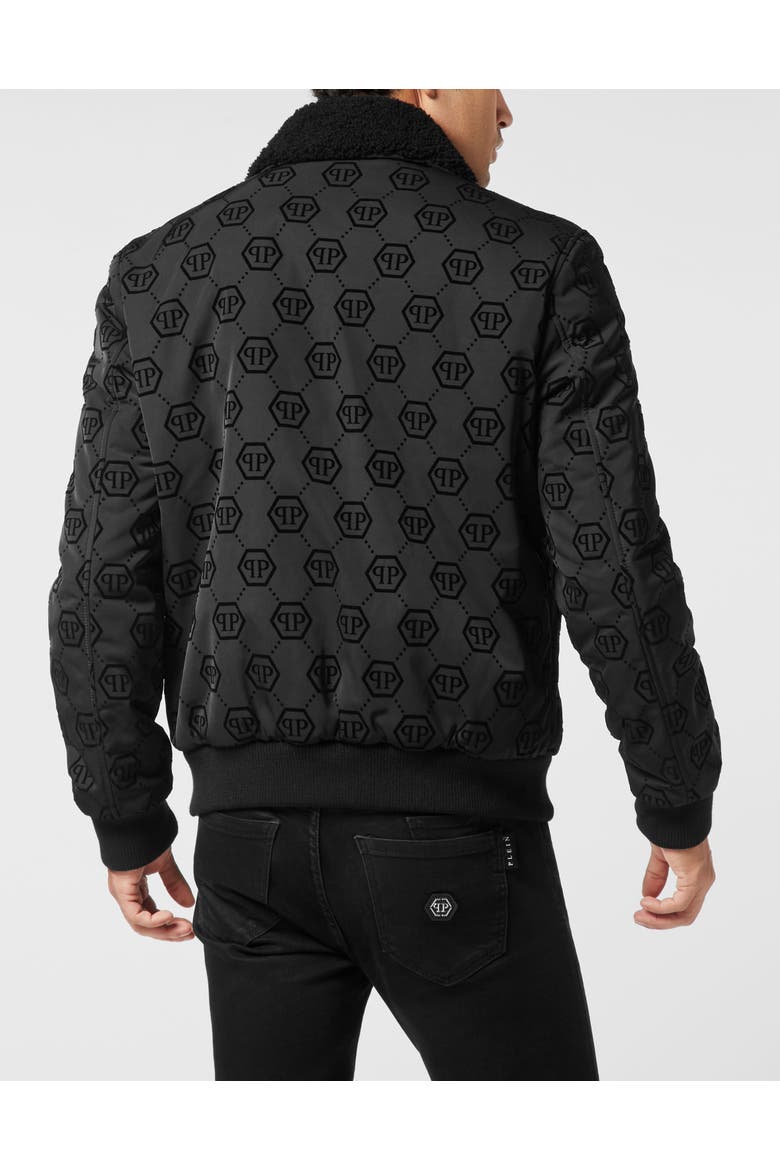 Wool Aviator Bomber With Shearling Collar Monogram Men, Alternate, color, black