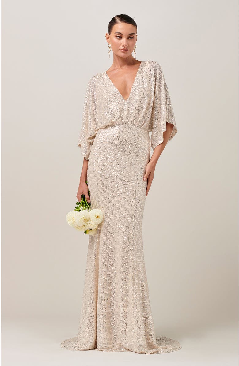 BWLDR Isla Sequin Gown, Alternate, color, Champagne Sequin