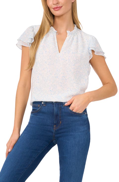 Flutter Sleeve Keyhole Top