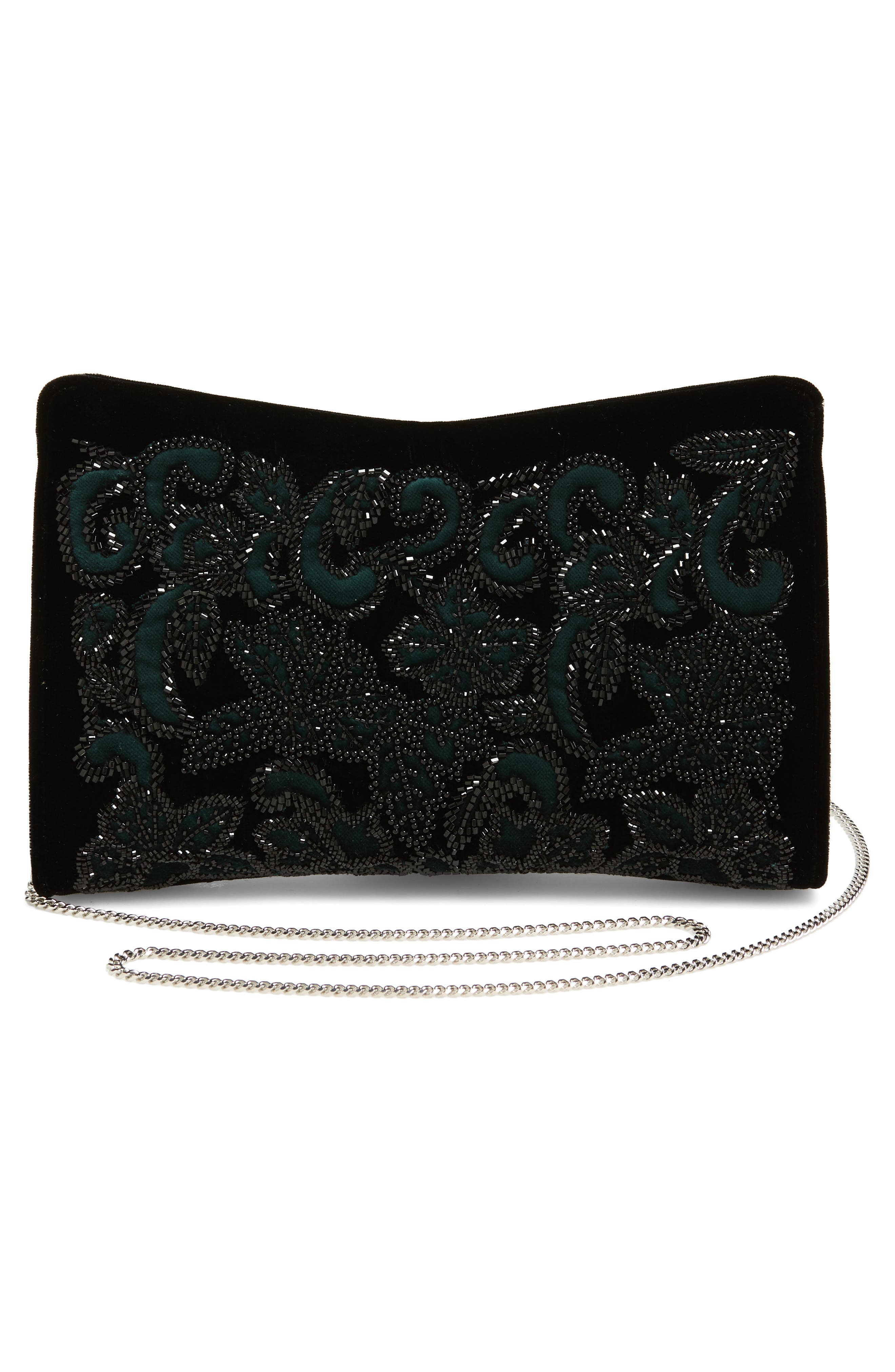 Jimmy Choo Floral Beaded Velvet Clutch, Alternate, color, 