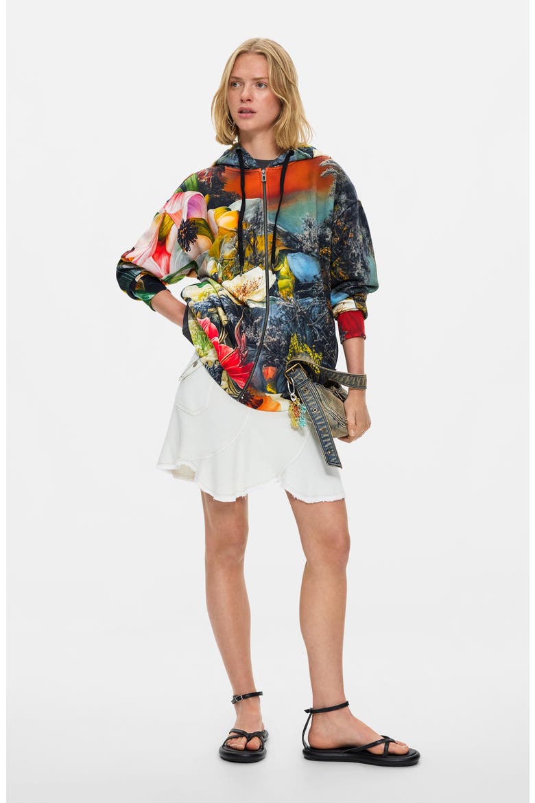 Print Front Zip Hoodie, Alternate, color, MULTI
