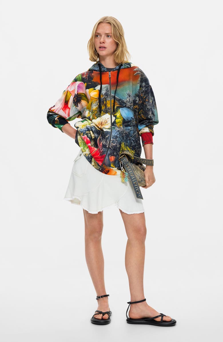 Desigual Print Front Zip Hoodie, Alternate, color, Multi