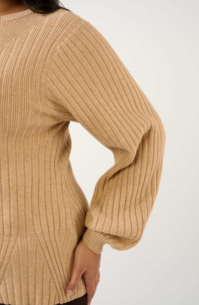 Estelle Remi Blouson Sleeve Mixed Rib Sweater, Alternate, color, Beige