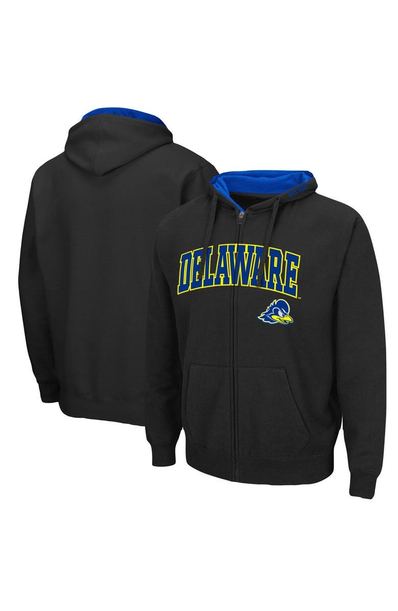 COLOSSEUM Men's Colosseum Black Delaware Fightin' Blue Hens Arch & Logo 3.0 Full-Zip Hoodie, Main, color, Black