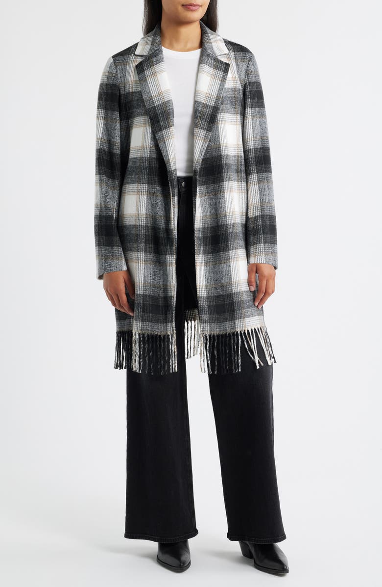 Hatley Plaid Fringe Jacket, Main, color, Black