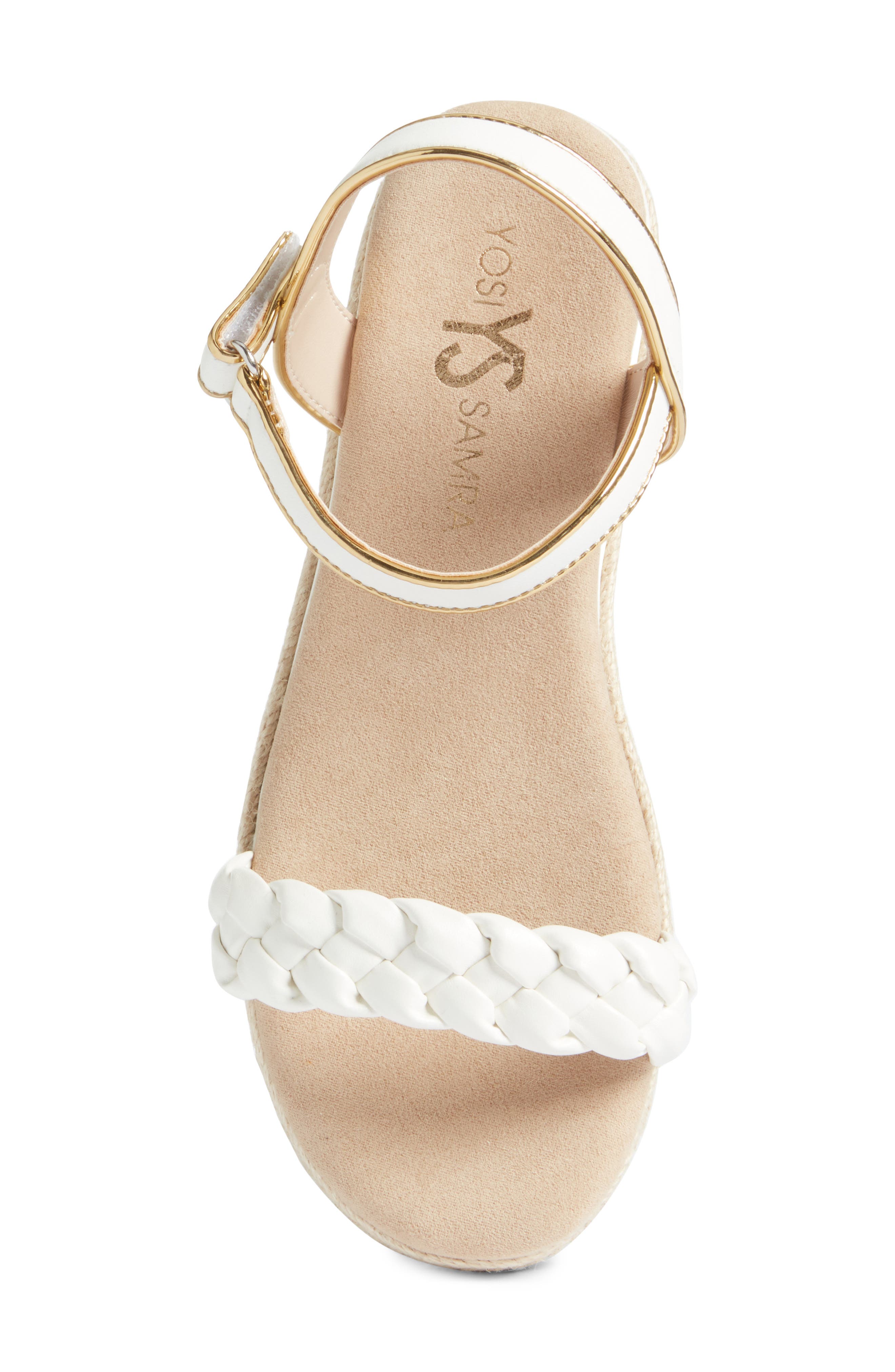 Yosi Samra Kids
 Miss April Ankle Strap Espadrille Platform Wedge Sandal, Alternate, color, White/ Gold