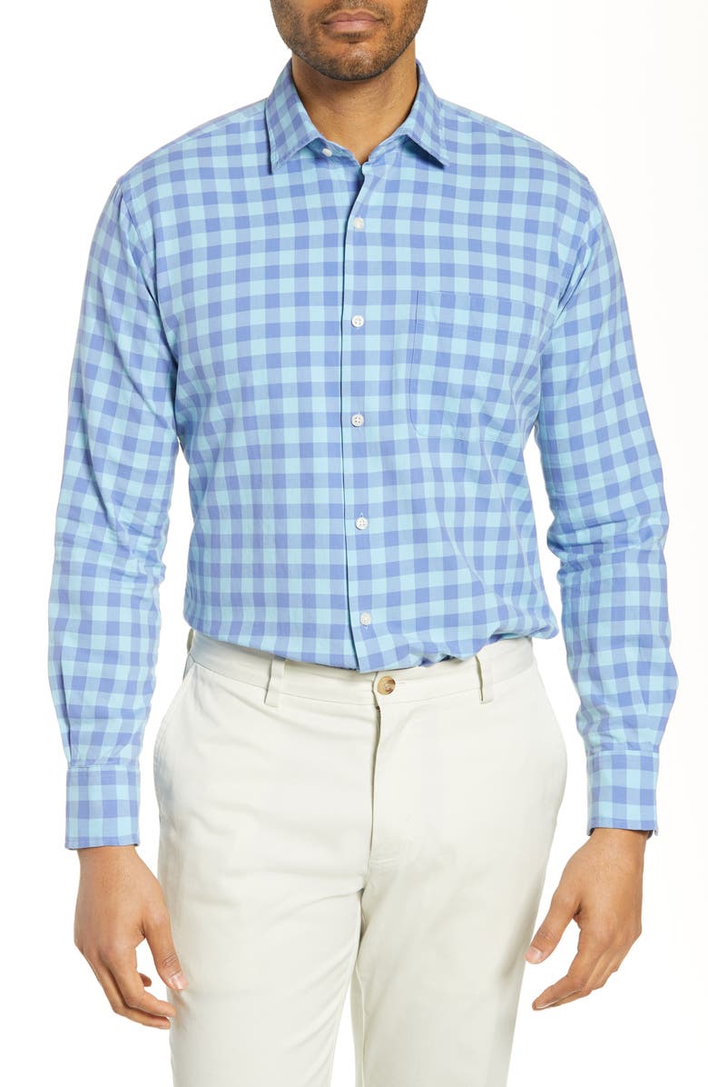 Peter Millar Brighton Grand Gingham Cotton & Silk Shirt, Main, color,