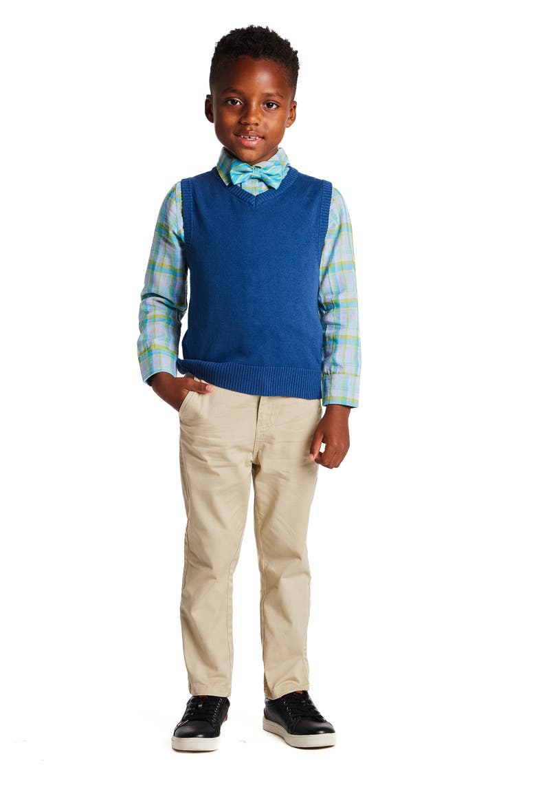 Kids' Bow Tie, Sweater Vest, Button-Up Shirt & Pants Set, Alternate, color, NAVY