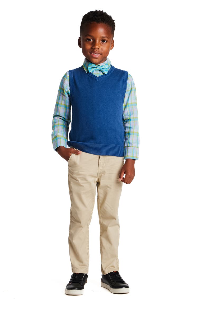 Andy & Evan Kids' Bow Tie, Sweater Vest, Button-Up Shirt & Pants Set, Alternate, color, Navy