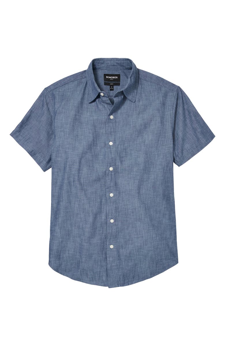 Bonobos Riviera Slim Fit Short Sleeve Cotton Chambray Button-Up Shirt, Alternate, color, Darkwash Chambray