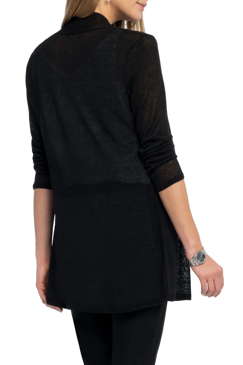 Open Front Linen Blend Long Cardigan, Alternate, color, BLACK ONYX