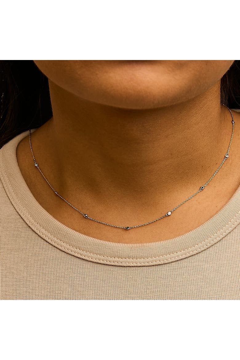 14K Yellow Gold Bezel Set Alternating Green Emerald and Diamond Station Necklace, Alternate, color, Yellow