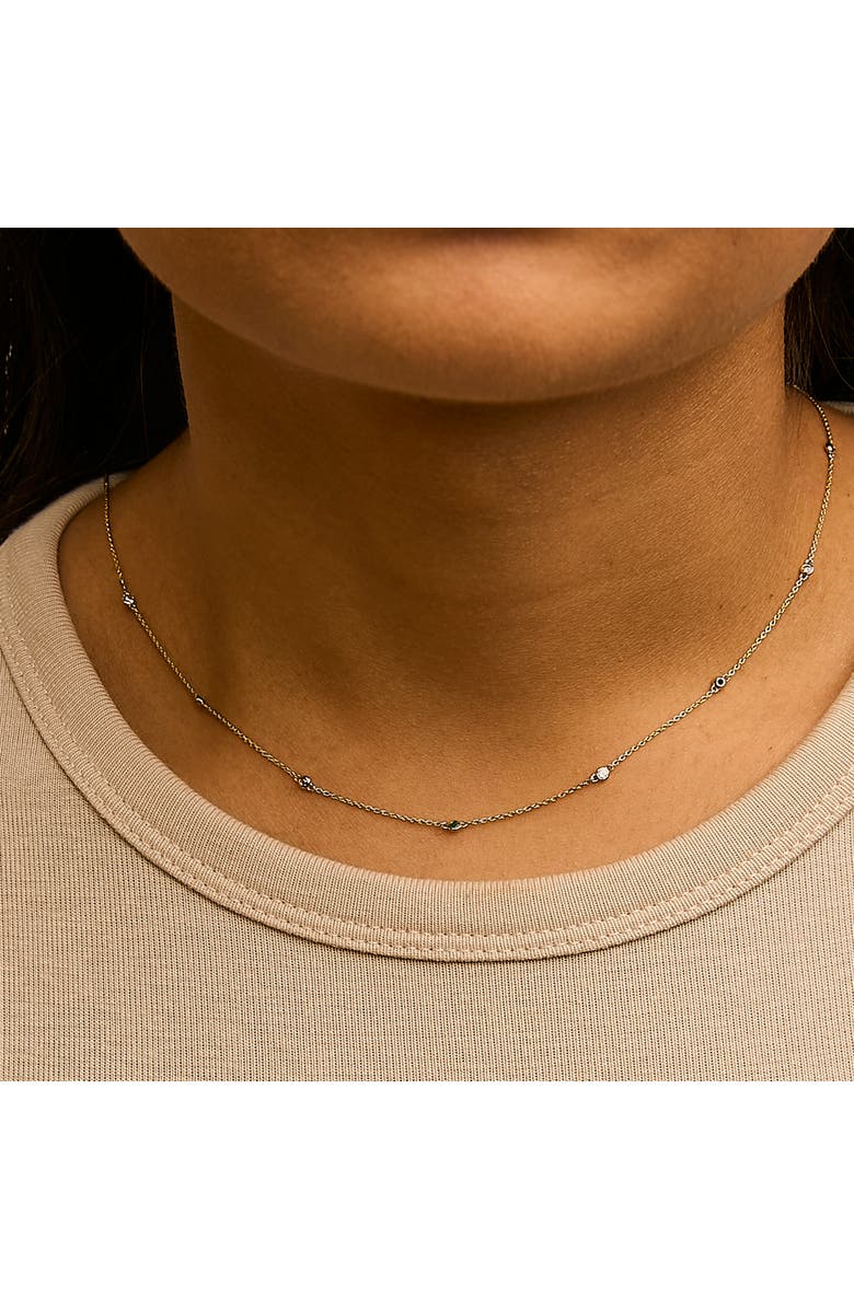 Haus of Brilliance 14K Yellow Gold Bezel Set Alternating Green Emerald and Diamond Station Necklace, Alternate, color, Yellow