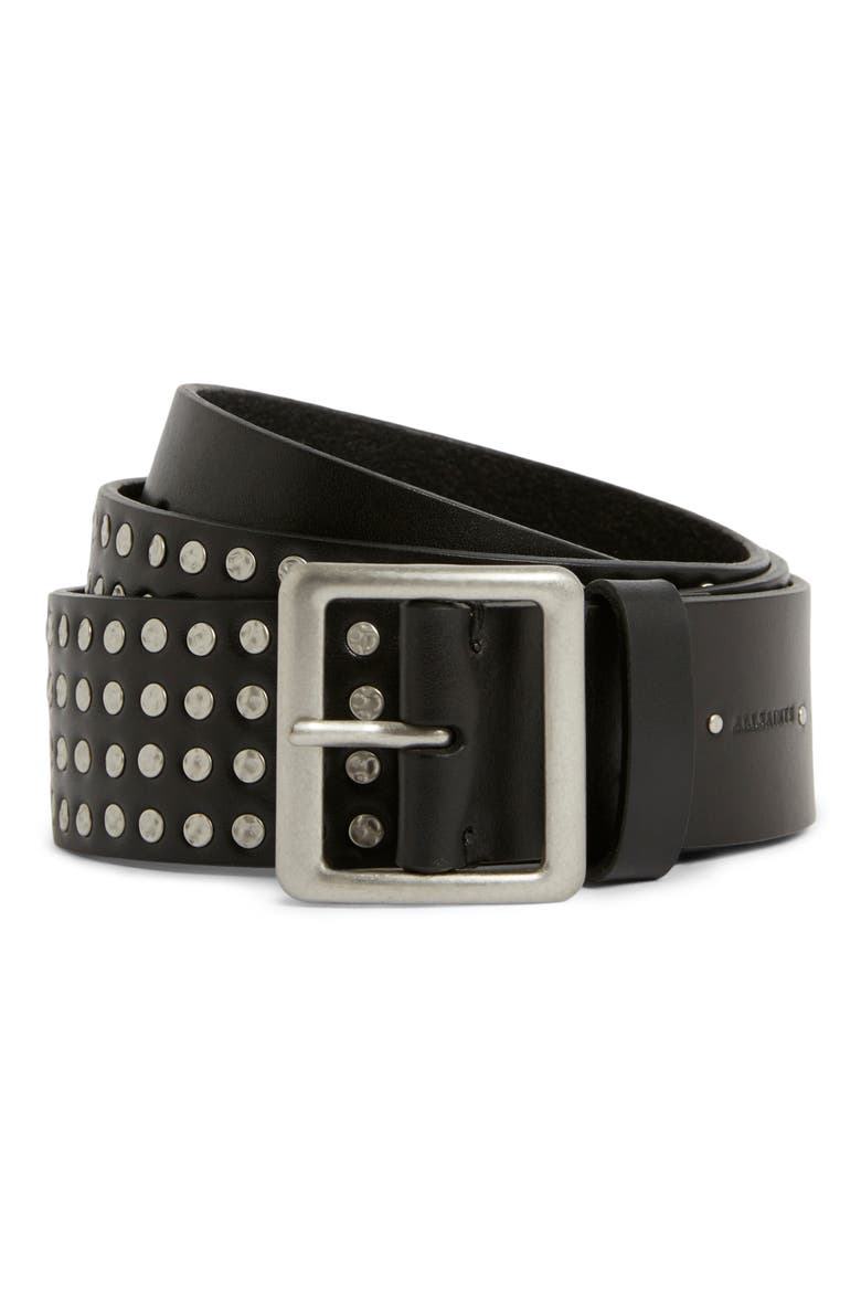 Hammered Stud Leather Belt, Alternate, color, BLACK