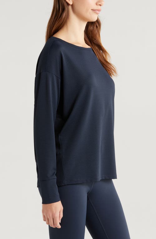 Shop Zella Textured Equilibrium Long Sleeve T-shirt In Navy Sapphire