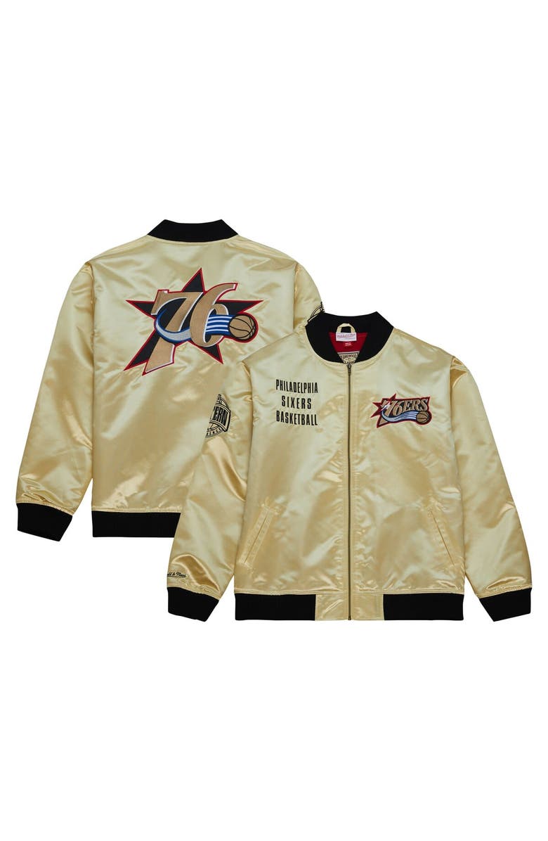Mitchell & Ness Men's Mitchell & Ness Gold Philadelphia 76ers Team OG 2.0 Vintage Logo Satin Full-Zip Jacket, Main, color, 
