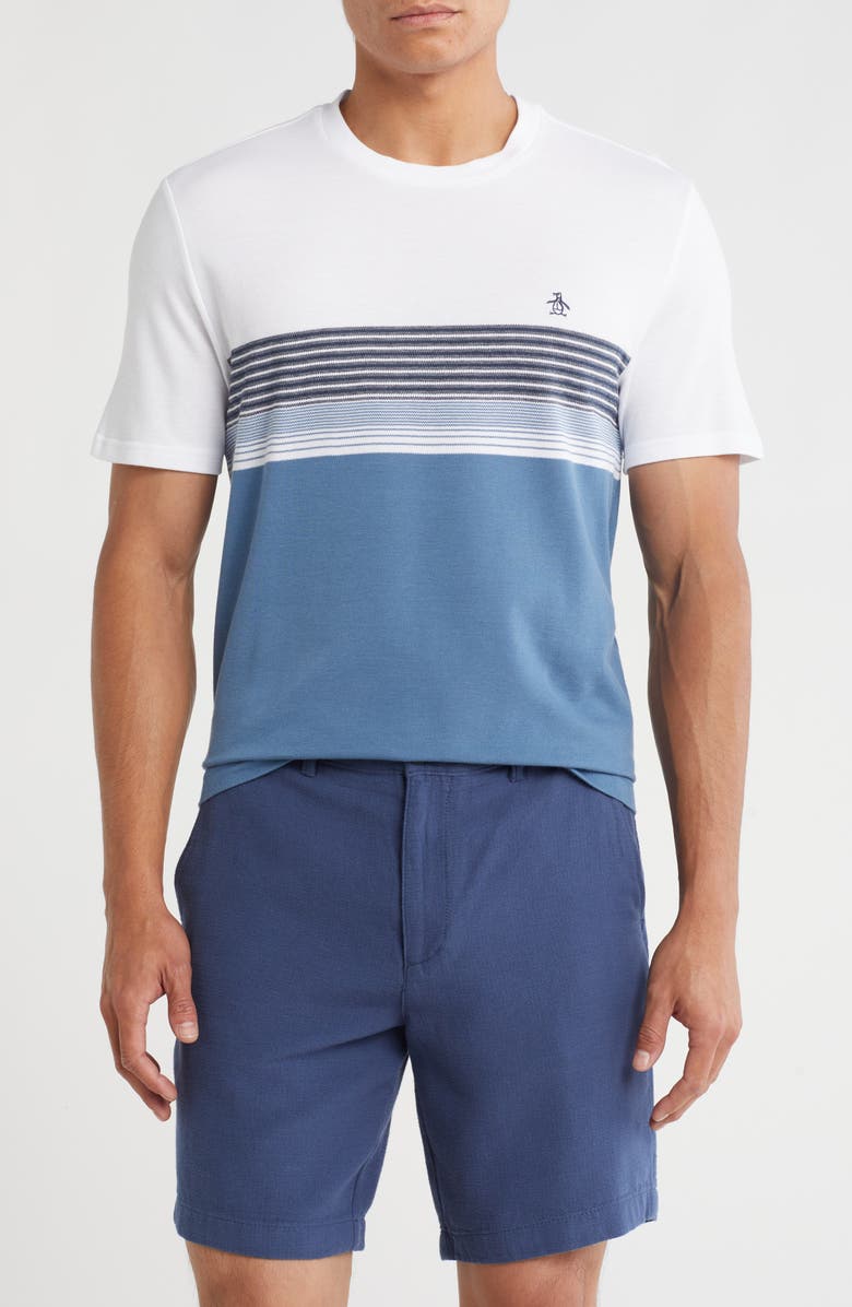 Original Penguin Chest Stripe Cotton Piqué T-Shirt, Main, color, Sargasso Sea