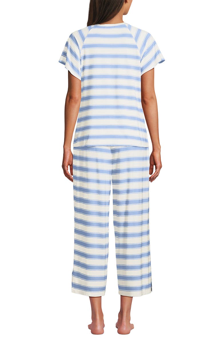 Lands' End Cooling Pajama Set - Short Sleeve Top and Crop Pants, Alternate, color, Misty Blue Stripe