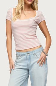 EDIKTED Layered Lacey Stripe T-Shirt
