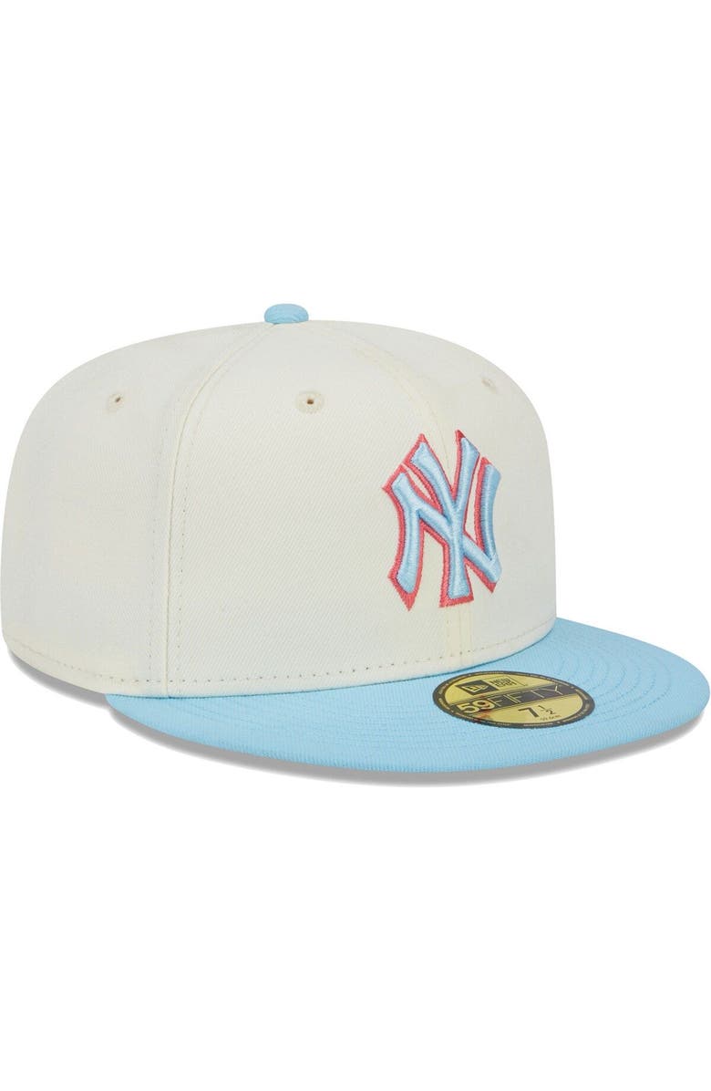 New Era Men's New Era Cream/Light Blue New York Yankees Spring Color Two-Tone 59FIFTY Fitted Hat, Alternate, color, 