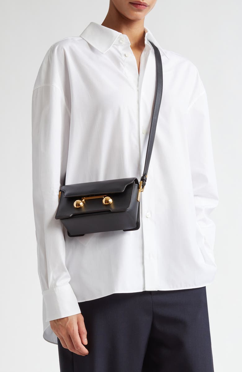 Marni Mini Trunkaroo Leather Shoulder Bag, Alternate, color, Black