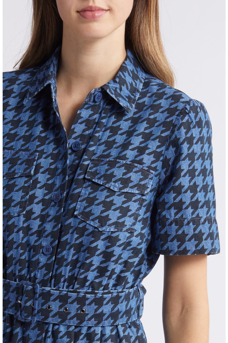 Houndstooth Print Denim Shirtdress, Alternate, color, MEDIUM WASH/ BLACK