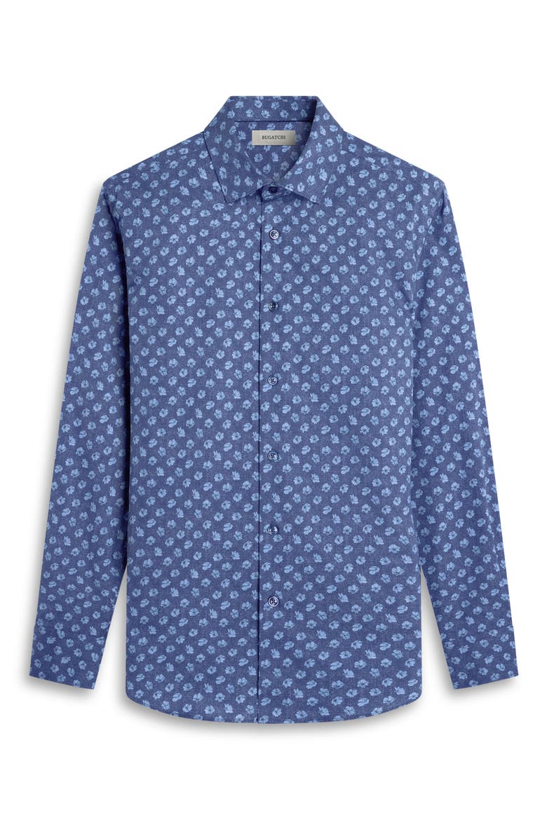 Axel Shaped Fit Floral Print Cotton Button-Up Shirt, Alternate, color, NAVY