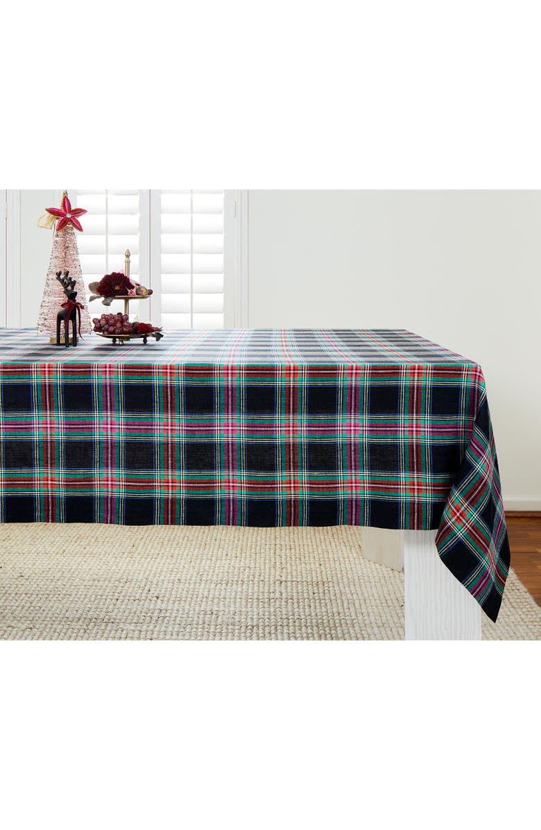 Solino Home Linen Tablecloth - Jewel Plaid, Main, color, Black Jewel