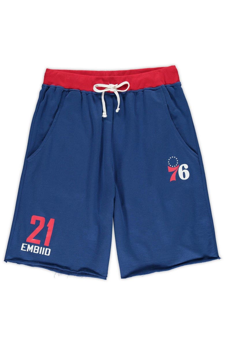 MAJESTIC Men's Majestic Joel Embiid Royal Philadelphia 76ers Big & Tall French Terry Name & Number Shorts, Main, color, 
