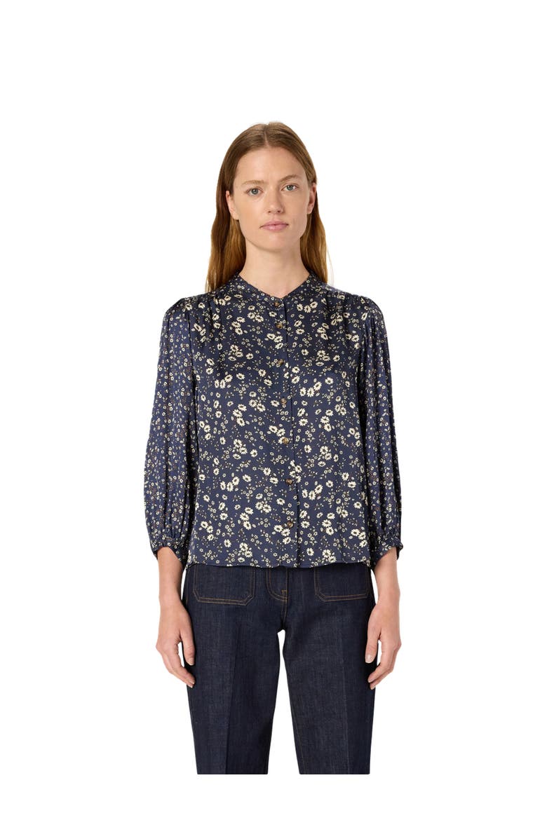 Anaelle Floral Mandarin Collar Shirt, Main, color, Navy Blue