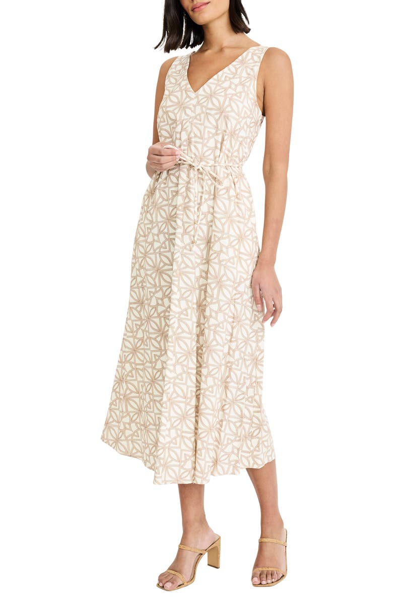 Maggy London Printed Tie Waist Midi Dress, Alternate, color, Ivory/ Light Brown