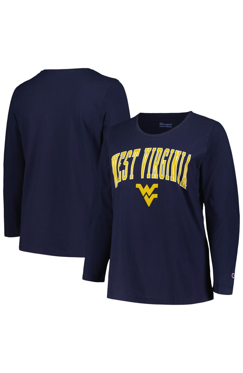 PROFILE Women's Profile Navy West Virginia Mountaineers Plus Size Arch Over Logo Scoop Neck Long Sleeve T-Shirt, Alternate, color, 