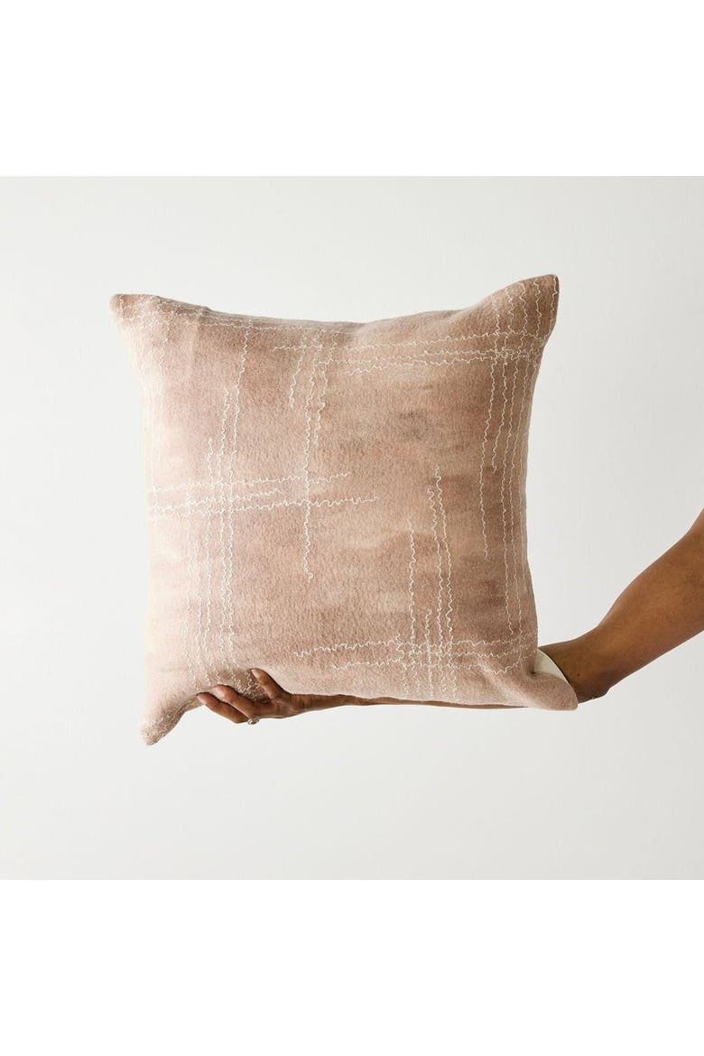 Linear Dusty Rose Hand-Felted Merino Wool Throw Pillow w/ Insert, Main, color, Dusty Rose
