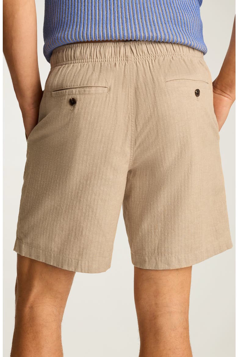 Nomad Drawstring Cotton & Linen Shorts, Alternate, color, KHAKI HERRINGBONE
