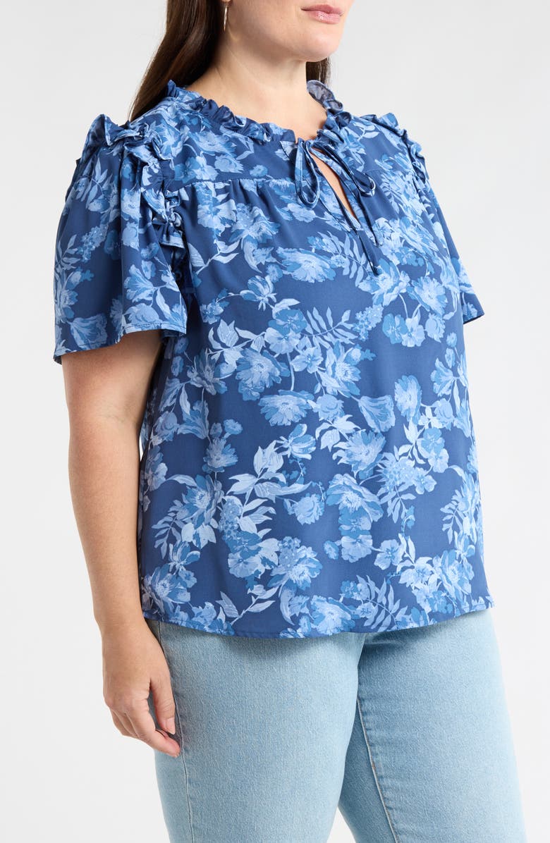 SUGARLIPS Bary Danielle Floral Ruffle Top, Alternate, color, Navy-Blue