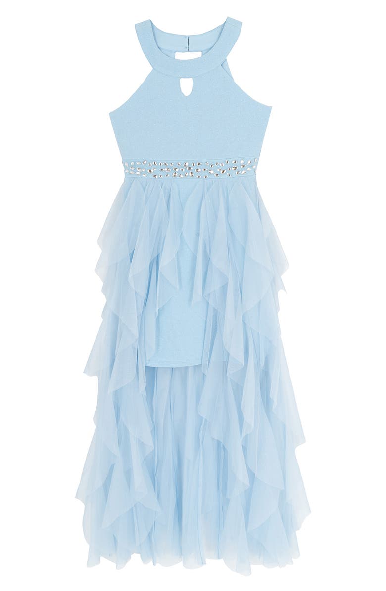 Rare Editions Kids' Glitter High-Low Party Dress, Main, color, Blue