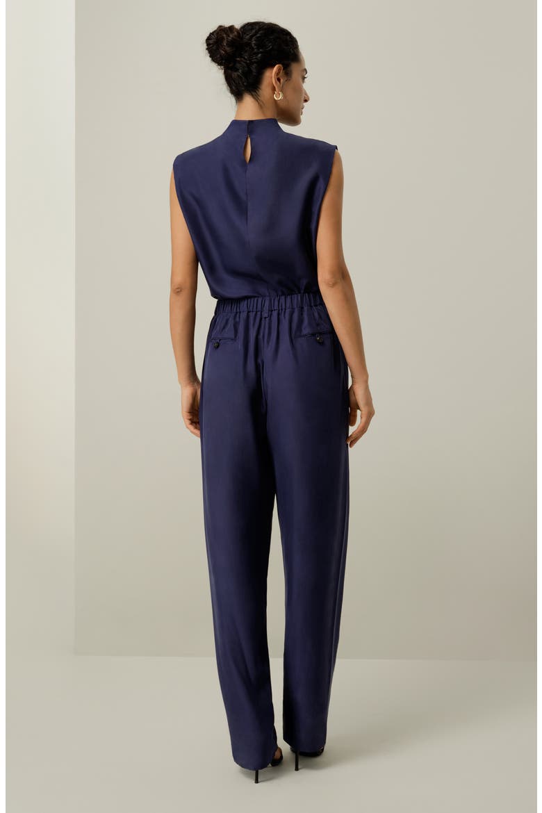 Women's Sand-Washed Silk Habotai Barrel Pants, Alternate, color, Blueberry