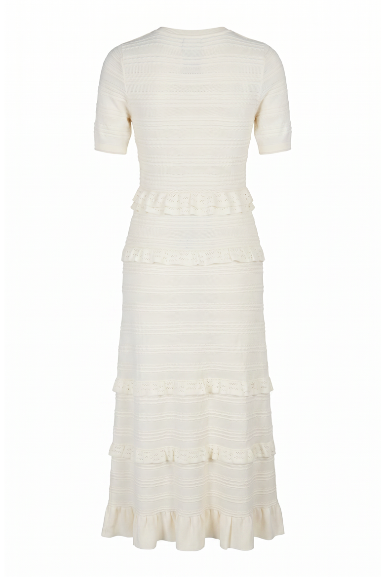 Textured Ruffle Trim Knit Midi Dress, Alternate, color, White